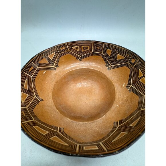 Handcrafted Geometric Pattern Terracotta Bowl 6x3" brown READ - Picture 2 of 9
